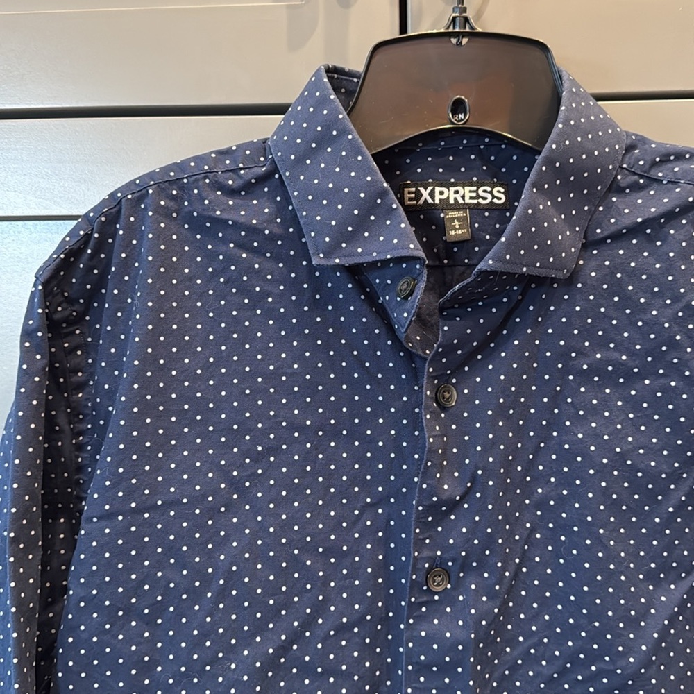 Express Men's Blue Polka Dot Shirt